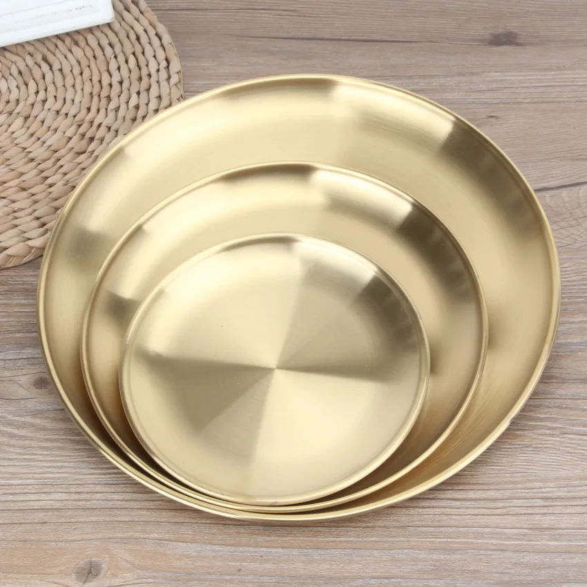 

Eco-friendly Healthy Unbreakable Dinner Plates Dinnerware Dishes Set Round Plate Durable, Silver,gold