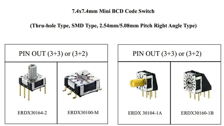 3+3 Pins Thru-hole Terminal Flat Rotor  0-7 8 Position Miniature Rotary Dip Switch