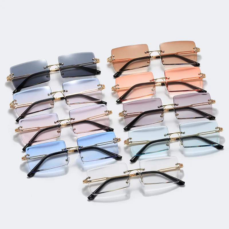 

New Frameless Cut-edge Sunglasses Square Colorful Gradient Color Trend Street Photography Sunglasses