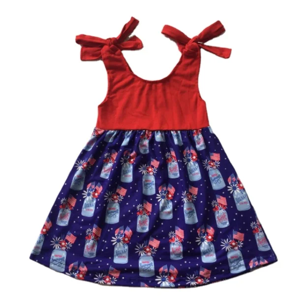 

Wholesale Kids Boutique 4th of July Dress Girls Summer Sleeveless Patriotic Children Dress Clothing, Picture shows