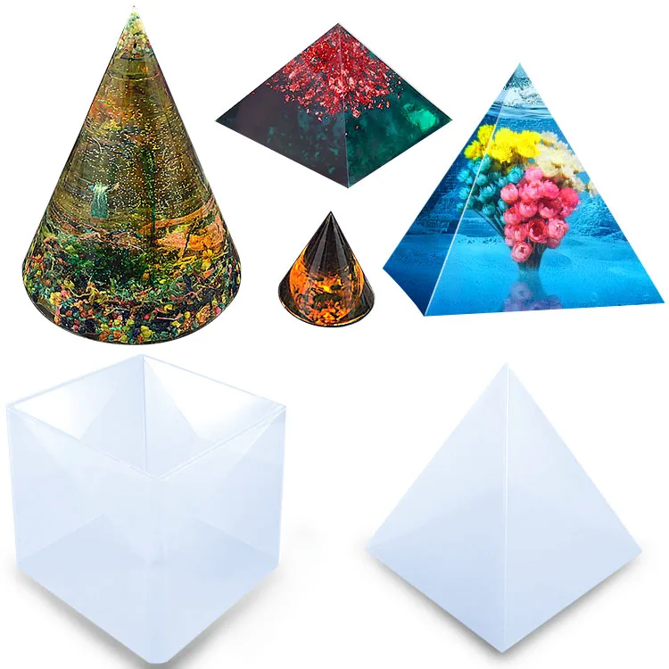 

Wholesale DIY Decoration Dried Flowers Epoxy Mold Large Pyramid Resin Silicone Moulds, Custom color