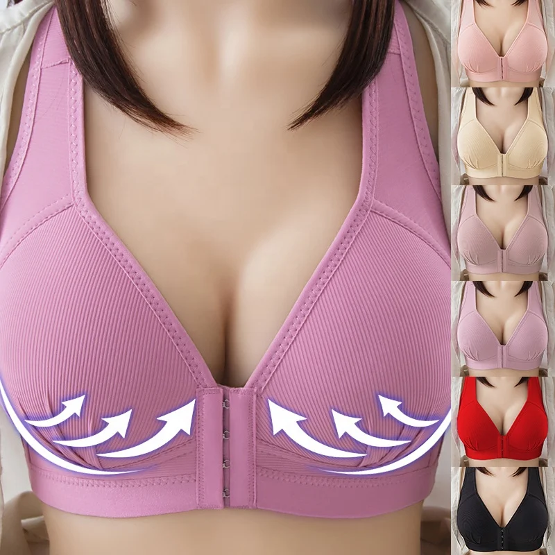 

Women Comfortable Soft Bra Front-Close Bralette Size 36-46 B C Cup Breathable Underwear Pink Nude Color Vest Brassiere