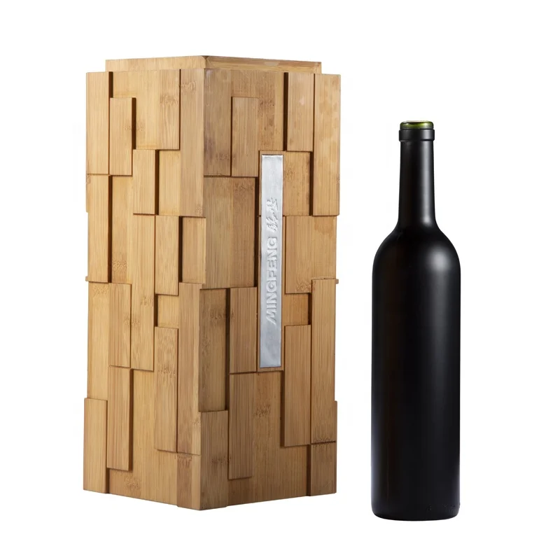 
Custom unique design luxury wooden bamboo 1 bottle wine liquor vodka box  (1600091211058)