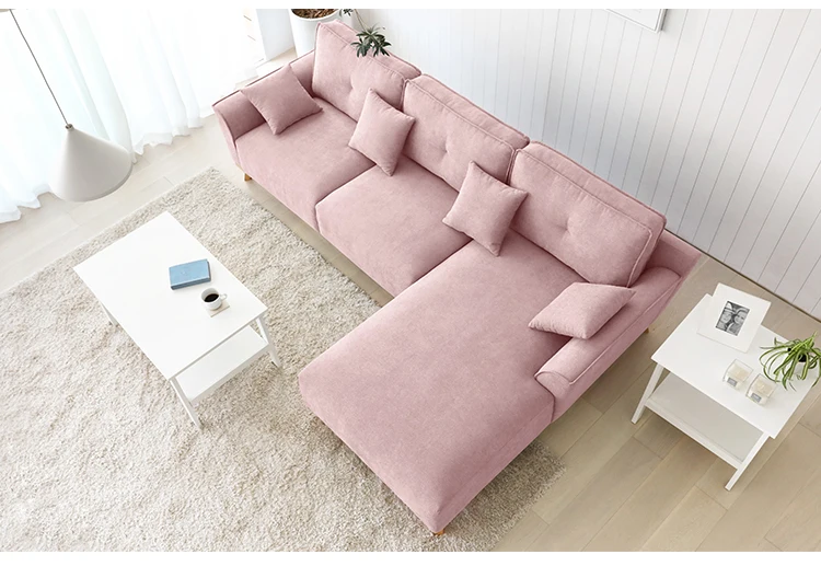 Modern Tufted Pink Fabric Sofa Sectional Set Living Room Furniture