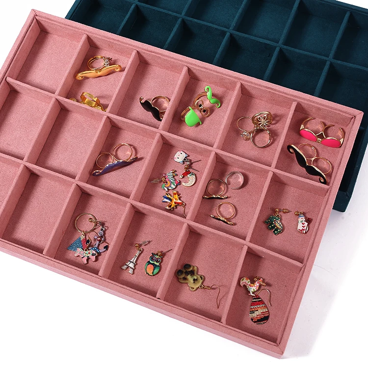 

Large Capacity Multifunctional Jewelry Tray Without Lid Earrings And Studs Display Exquisite Jewelry Box, Dark green pink