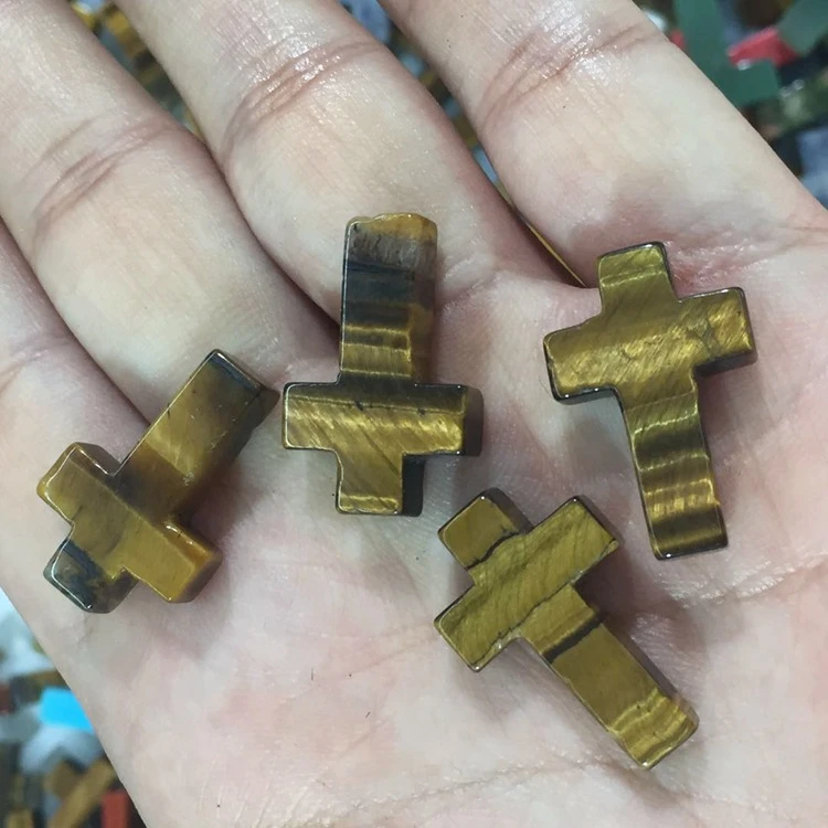 

About 2 cm Natural yellow tiger eye crystal cross pendant wholesale