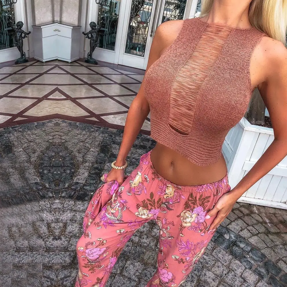 

2021 Fashion Women's Summer Beach Perspective Line Hollow Sleeveless Knitted Vest Women, White,red