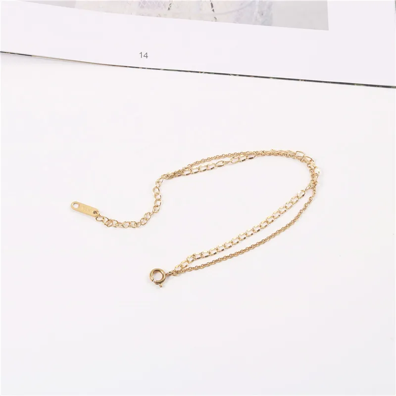 

High End Gold Plated Link Chain Double-layer Anklets Stainless Steel Jewelry