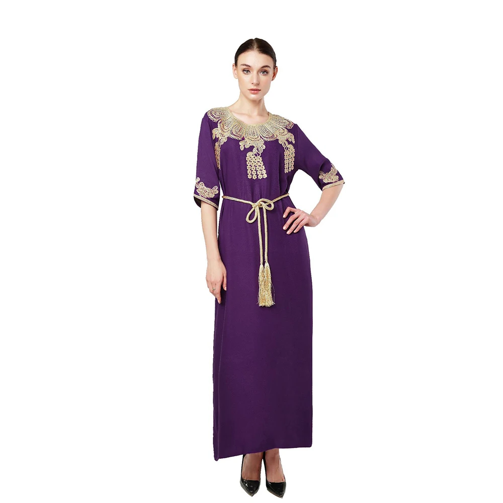 

Traditional islamic clothing plus size solid purple muslim dress summer short sleeve maxi abaya kaftan for women ladies girls, Purple, green, red, black