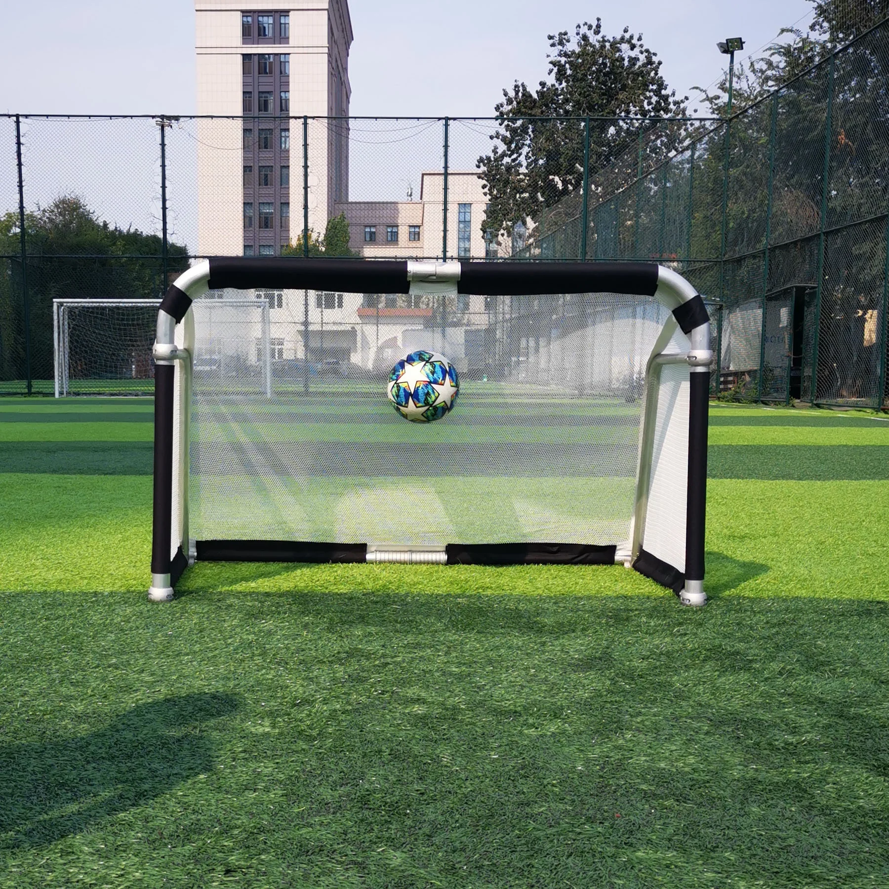 

Natural Aluminum color customized webbing color Aluminum soccer goal