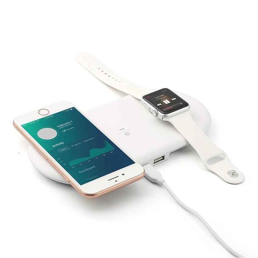 

2 in 1 qi wireless charger with type c usb charger QI standard, mobile phone earpods and iwatch charging dock station