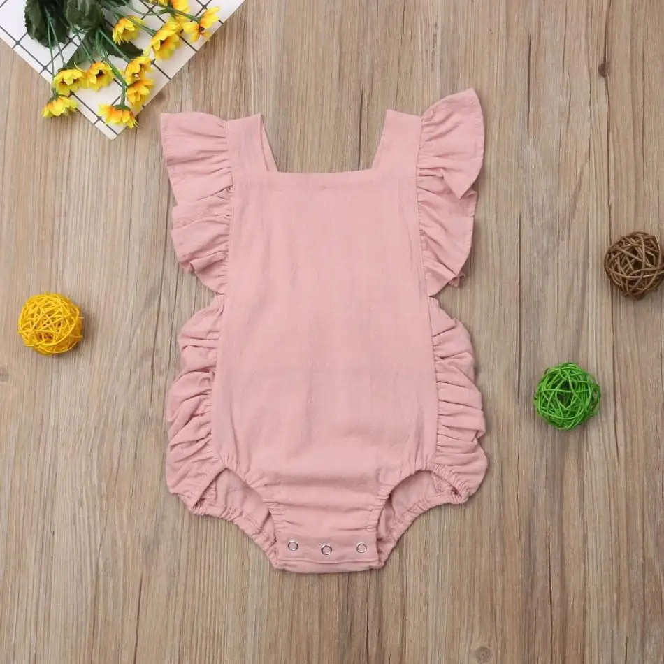 

Toddler Baby Girl Clothes Solid Ruffle Backless Romper Jumpsuit Outfit Summer Sleeveless Cute Baby Girl Rompers, As picture