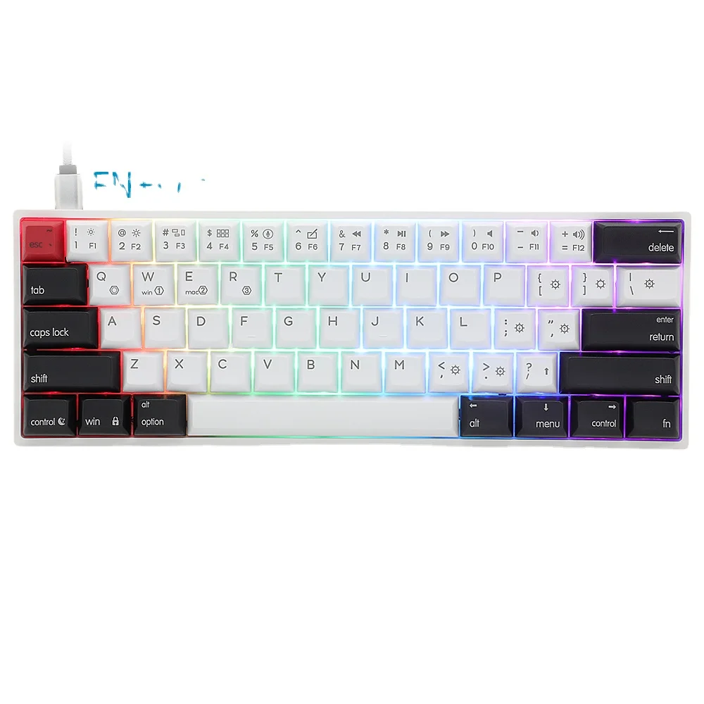 

SK61 wireless hotswappable DIY Gateron optical switch ABS 61keys rgb backlit BT gaming mechanical keyboard, Black/ white