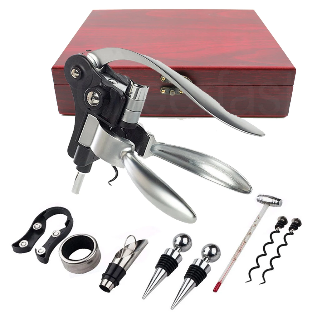 

Custom laser logo 9pcs wine accessories Set in Wood box Gift with and 9pcs accessories set in wood box