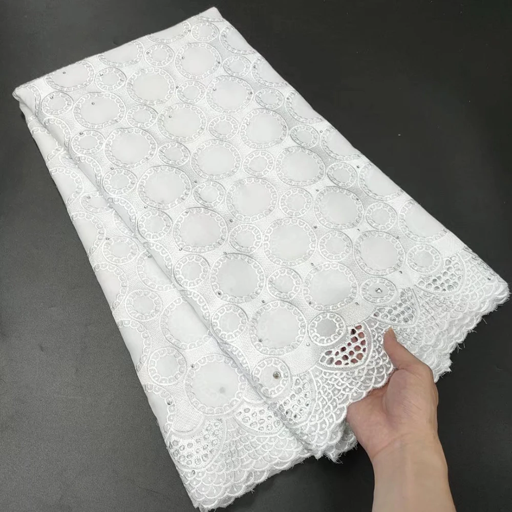 

Embroidery African 100% Cotton Dry Lace Fabric With Stones White High Quality Swiss Voile Lace Fabric