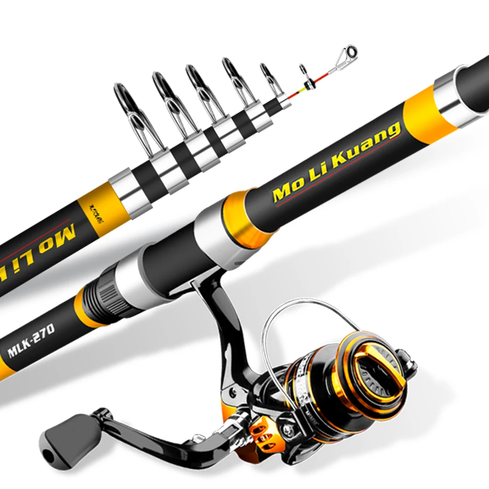 

High quality new type telescopic fishing pole glass fiber freshwater and sea fishing rod and 5000 reel combo set, Black and yellow