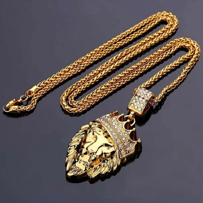 

European And American Creative Crown Lion Head Hip-hop Men And Women Golden Necklace, Picture shows