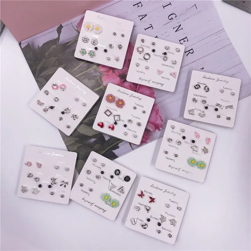 

PUSHI 2022 jewelry trend korean style jewelry small earrings stud set mini multiple combination earrings mix