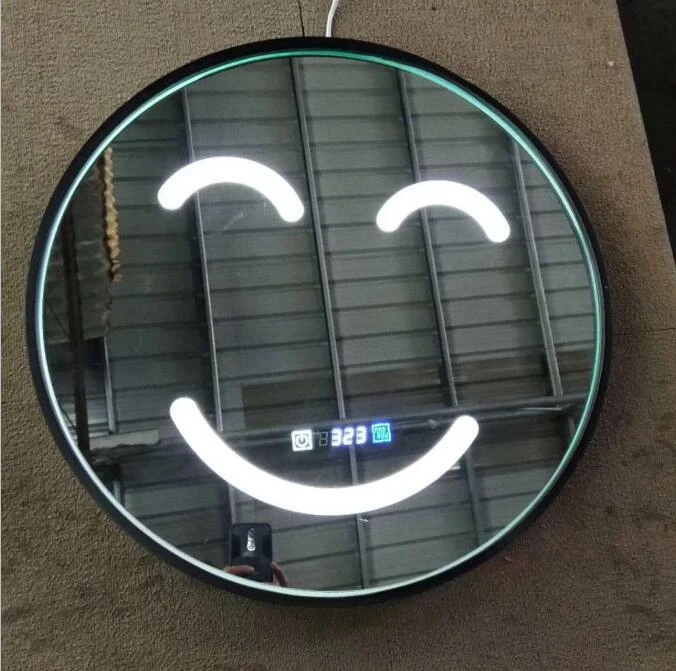 Smiley Face Modern Touch Screen LED Lighted Smart Vanity Round Shape Bathroom Mirror