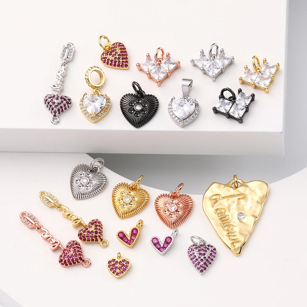 

18k gold-plated copper with zircon charms heart charms pendant for necklace bracelet earring diy design