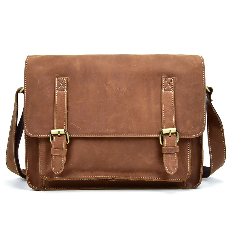 

custom Vintage crossbody bag Leather Messenger Bag Men's Leather Briefcase Satchel Bag, As picture shows or customized