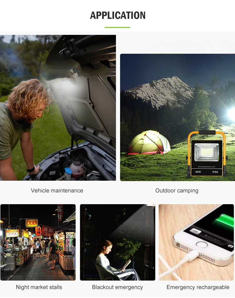 Outdoor Rechargeable USB Charging Emergency Lamp Ip66 Waterproof 50watt 100watt LED Solar Power Flood Light