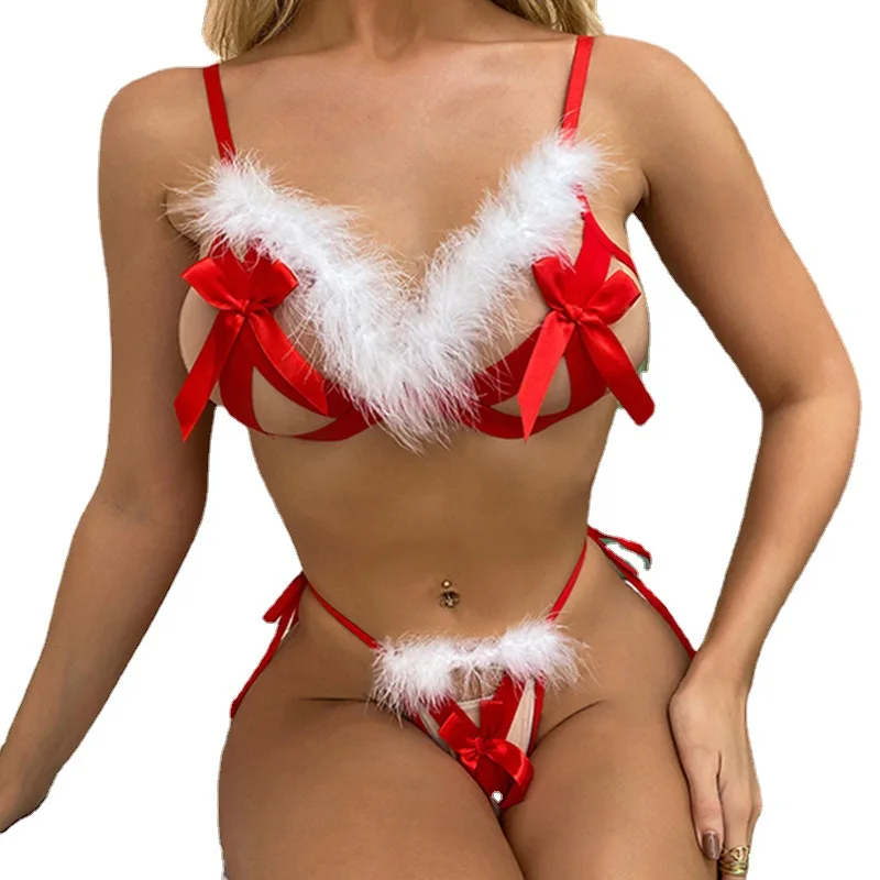 

Hot Selling Women Sexy Lingerie Set Christmas Erotic Valentines Day Lingerie Bow Hollow Out Women Sexy Underwear, Picture