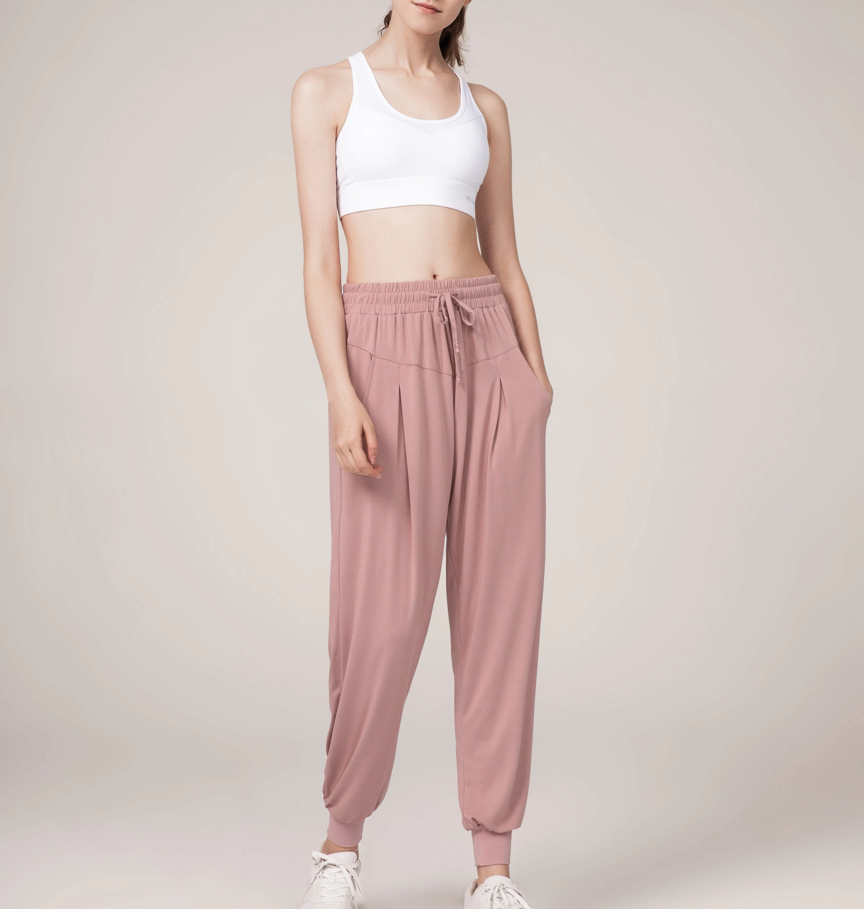 

Summer thin quick-dry women's loose legged running fitness solid high waist casual Yoga Pants Leggings With Pocket, As picture