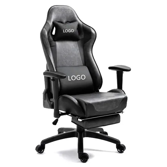 

High Back Gaming Chair With Retractible Footrest Computer PU 2021, Black
