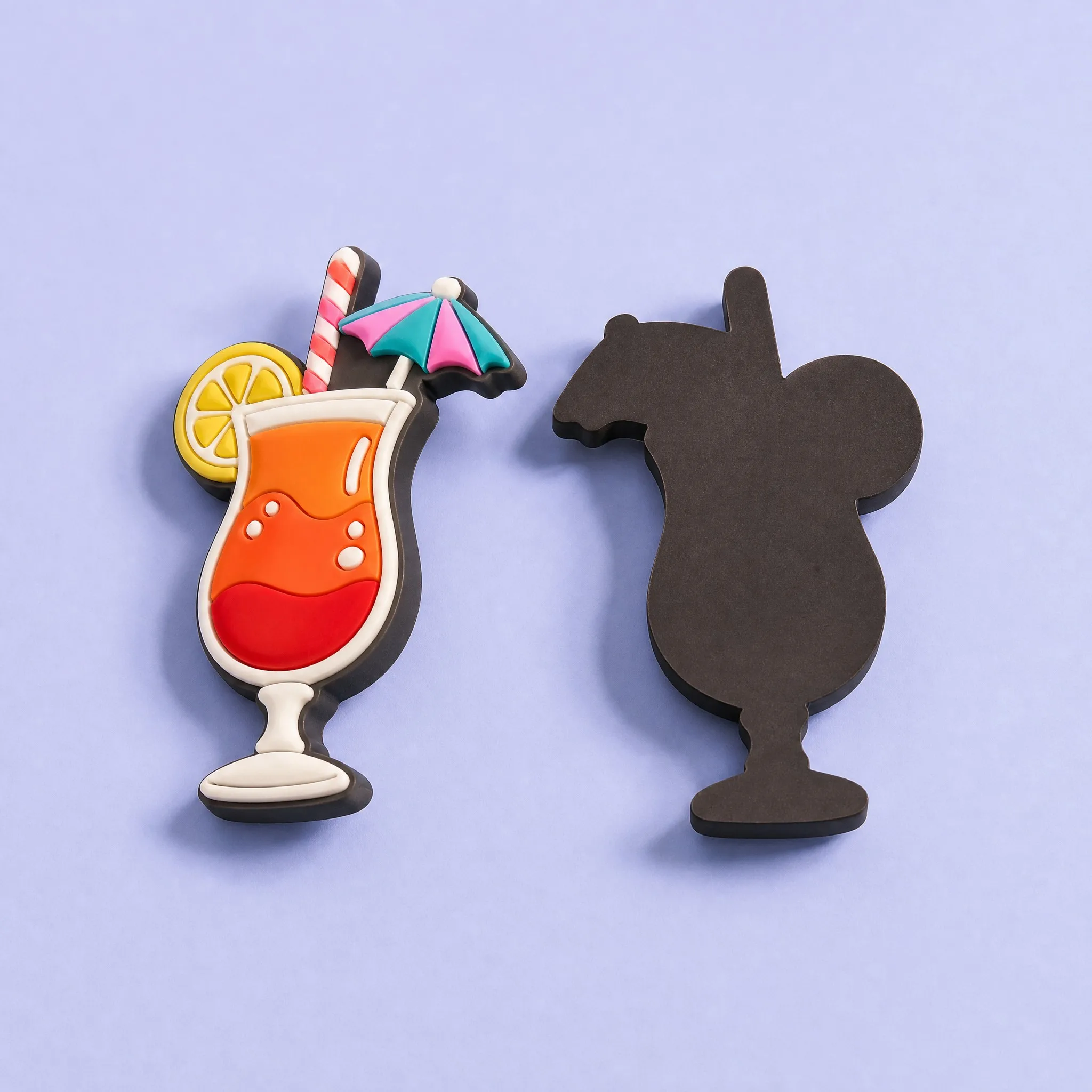 3D Soft PVC Cocktail Magnet Front Side-by-Side with Seamless Full Coverage Flush Rubber Magnet Backing