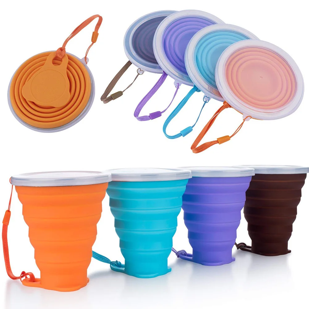 

Outdoor Sports Tour Tea Water Cup 4 Colors 250ML Silicone Travel Cup Retractable Folding Coffee Cup Telescopic Collapsible, As photo