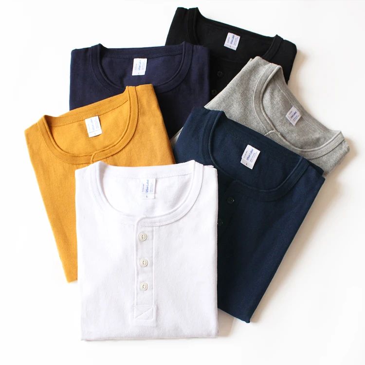 

YLS Wholesale Stock Henry Long Sleeve T Shirt Henry Collar Plain Blank Casual 245 gsm Heavy Material T Shirts For Men