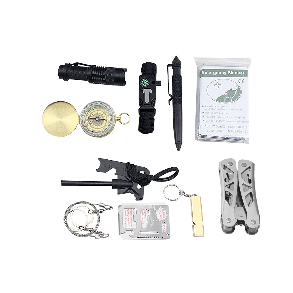 

Outdoor Earthquake Emergency Survival Tool Kit Tactical Kits with Whistle Compass Flashlight Bracelet