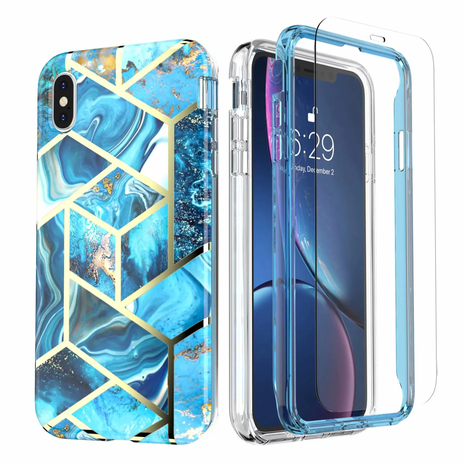 

China Manufacturer Transparent Glitter TPU case with tempered glass Mobile Cover For IPHONE XS, 5 colors