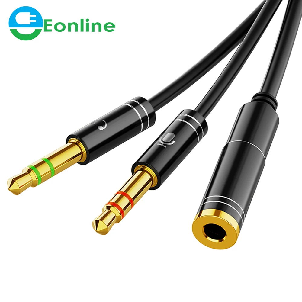 

Eonline Headphone Audio Splitter Cable Female to 2 Male 3.5mm Jack Splitter Adapter With Microphone Aux Cable For phone MP3