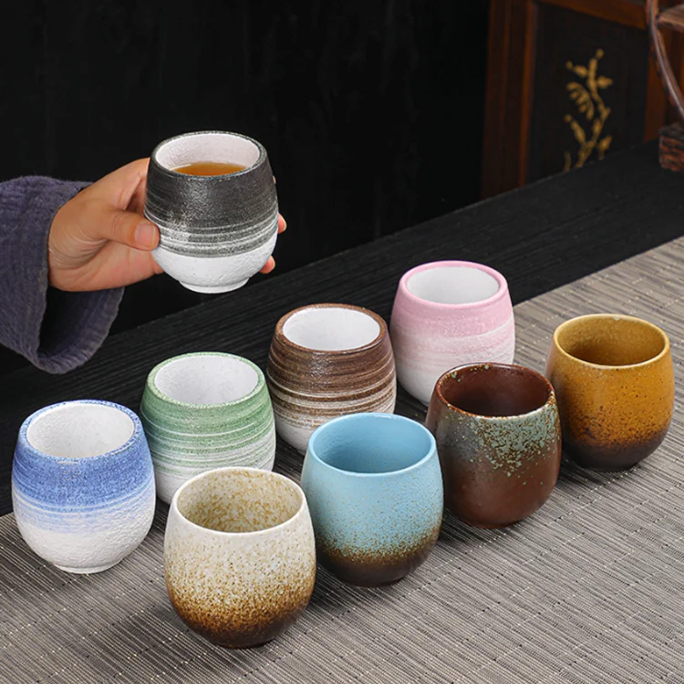 

150ml Support Engraved Logo Colorful Arabic Style Small Water Ceramic Clay Cup wholesale