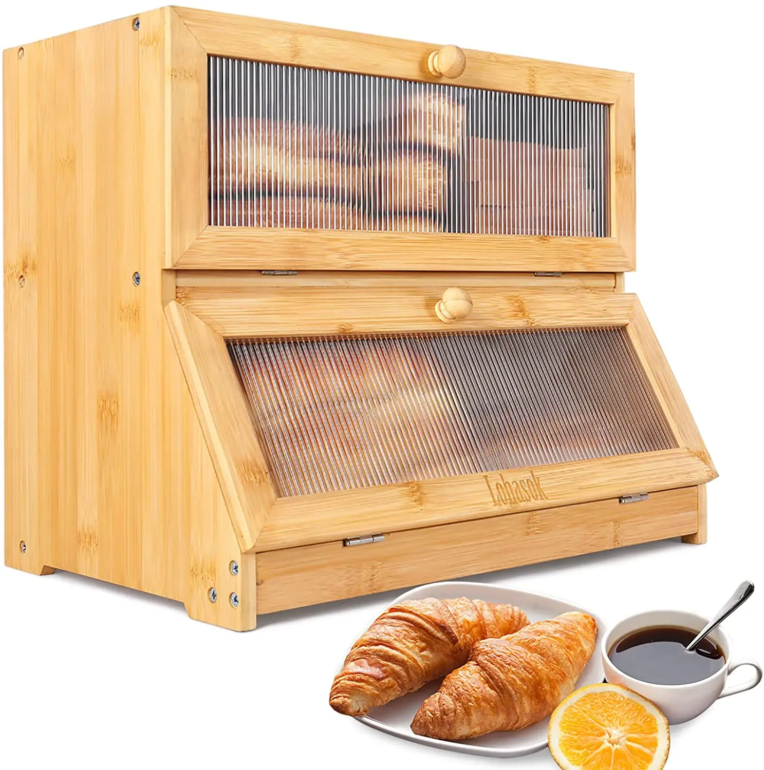 

Double Layer Large Bread Box for Kitchen CountertopWooden Bread Storage with WindowsNatural Bamboo Bread Container Keeps Bread