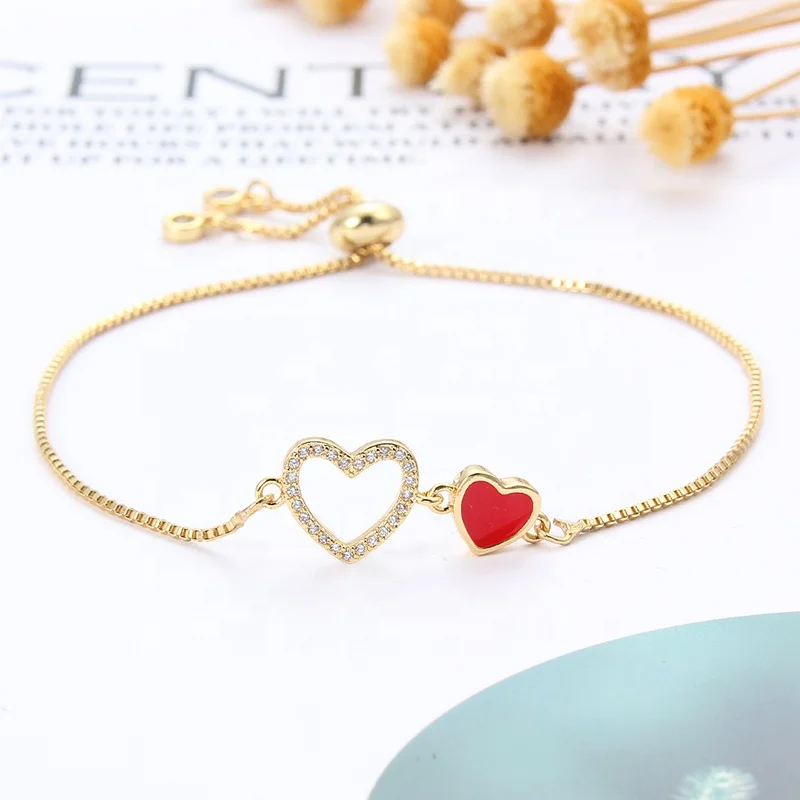 

Cubic Zirconia Heart Charm Bracelet Femme Copper Chain Bracelets for Women Jewelry Adjustable, Picture