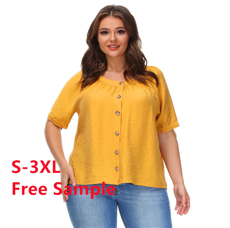 

Fashionable 2021 Button T Shirt Up Shirts Round Neck T-Shirt Women Woman Tops Oversized And Plus Size Women's T-Shirts, Picture showed