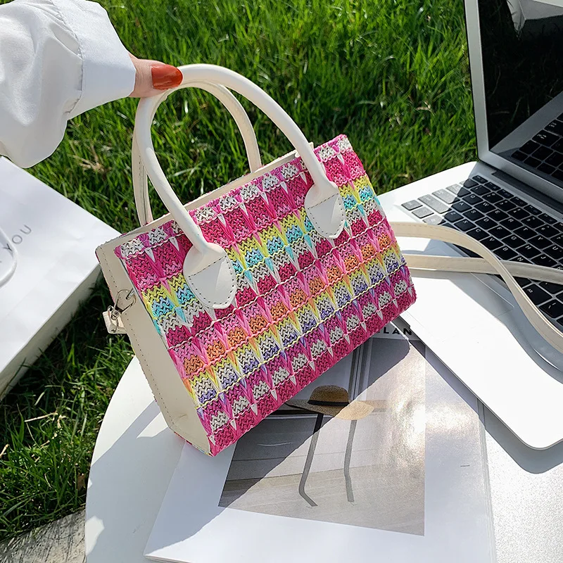 

Wholesale vintage lady straw clutch bag colorful crossbody shoulder bag NATIONAL purses and handbags for women