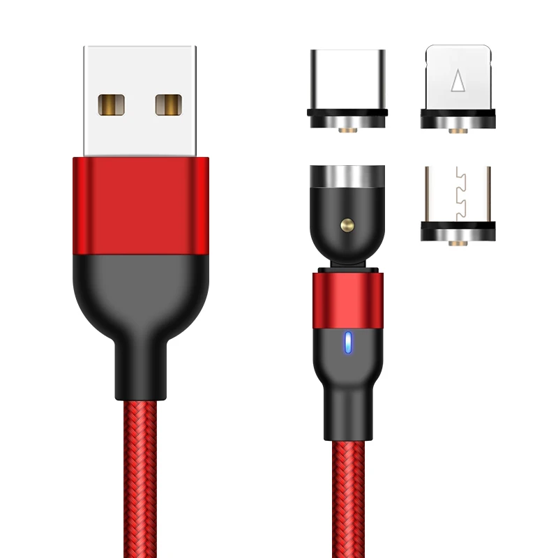 

2020 1M 2m 3.3Ft 540 Degree Free Rotation 3in1 Nylon Braided Fast Charging Magnetic Usb Data Cable For iPhone, Red,black,purple