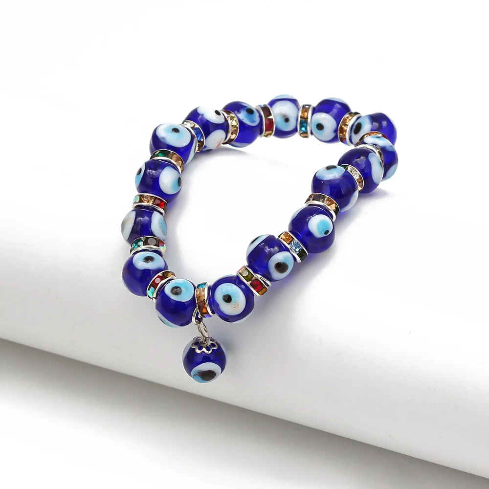 

Hot Sale Micro Pave Crystal Evil Eyes Stretch Beaded Bracelet Elastic Turkish Blue Kabbalah Amulet Evil Eyes Beaded Bracelet