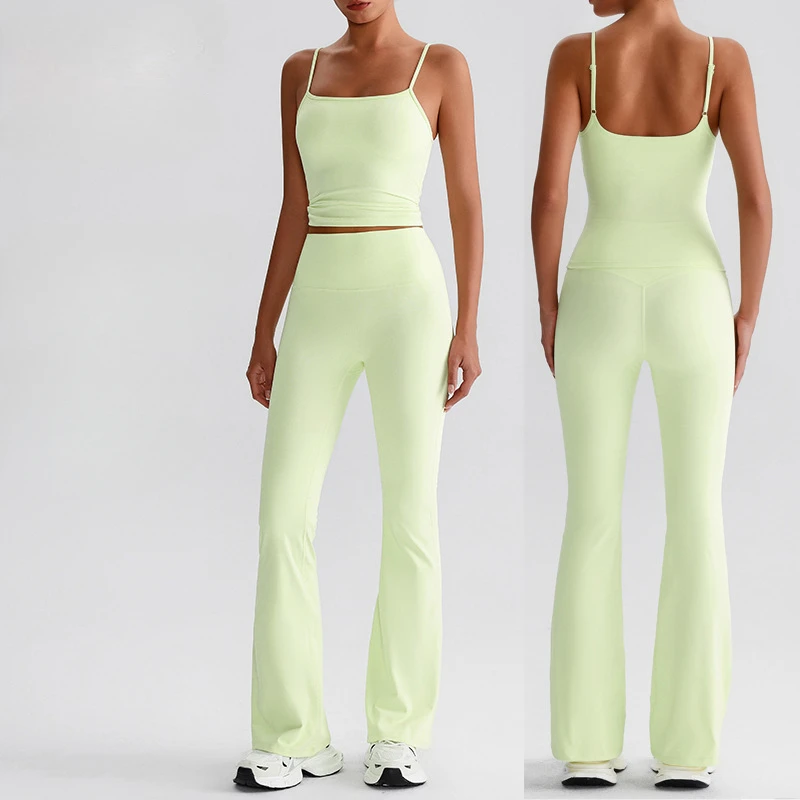 Women's 2-Piece Casual Y2K Lounge Sets Cropped Tops and Flare Pants with Elastic Waist Lightweight and Breathable Yoga Outfits