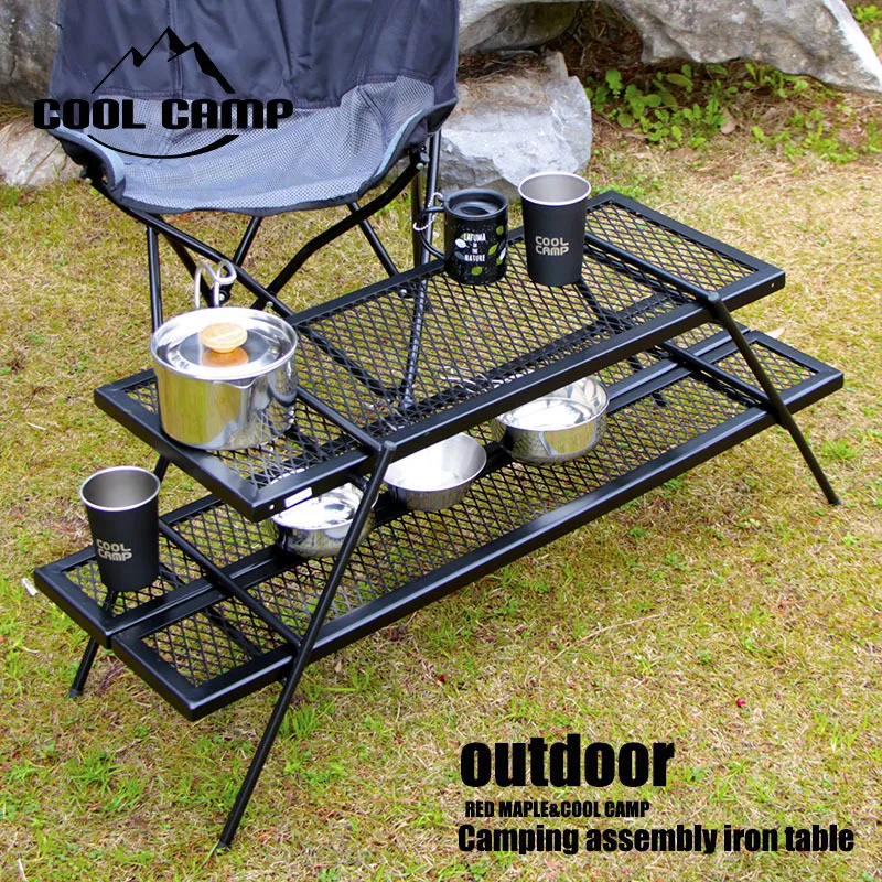 

Durable mental folding camping assembly iron table for outdoor party barbecue