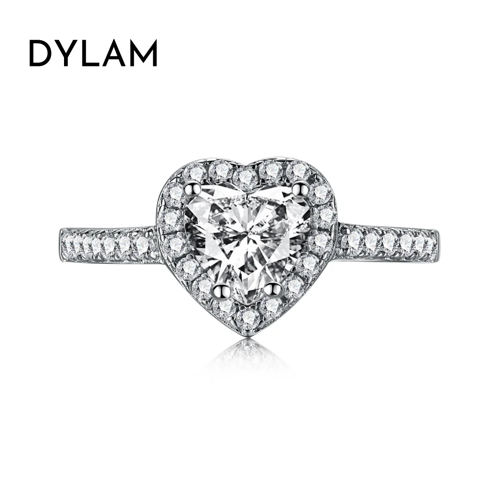 

Dylam Wedding Engagement Heart Shape Diamond Ring Rhodium Plated Sterling Silver 8A Zircon Romantic Rings