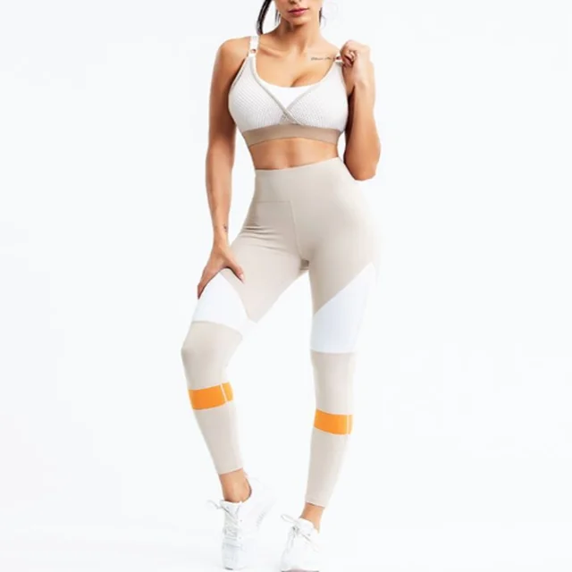 

2021 yoga suit women speed dry gauze bump color stitching