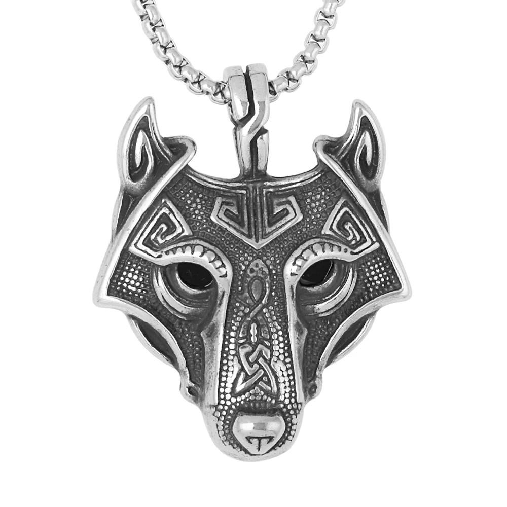 

3D Mockup Viking Wolf Head Pendant Colgante Stainless Steel Amulet Pendant Necklace