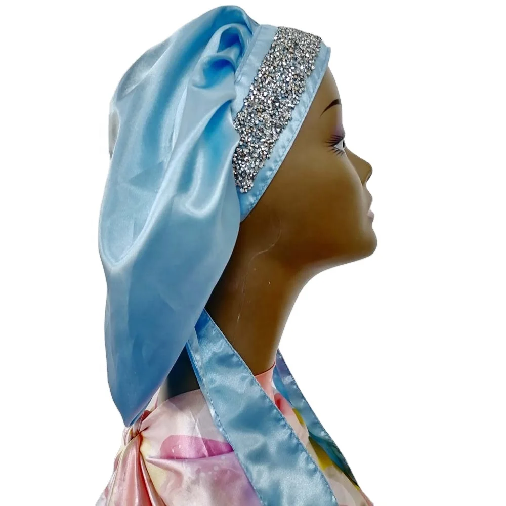 

Anti Slip Silk Glitter Headwrap Night Sleeping Cap For Women Single Layer Satin Rhinestone Bling Bonnet