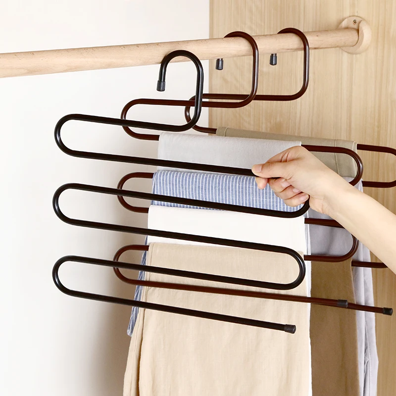 

DS496 Jeans Scarf Pants Rack Trousers Hanger Non-slip Jeans Clothes Pants Hanger 5 Layers Stainless Steel S-Shape Hanger, 3 colors