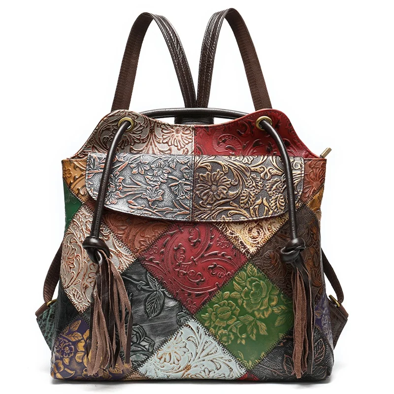 

WESTAL floral woman backpack Genuine Leather fashion Laptop Backpack School Bag For Teenager feminina Backpack for women mochila, Patchwork